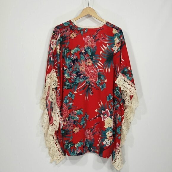 Altar'd State Bright Hawaiian Floral Open Front Duster / Blouse / Coverup s/m - Picture 2 of 6